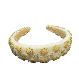 Beaded Mesh Metallic Flower Headband - Cream - NWT